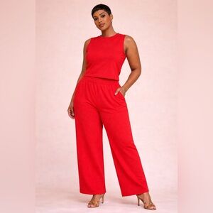 Women's Red Sleeveless Pant Set